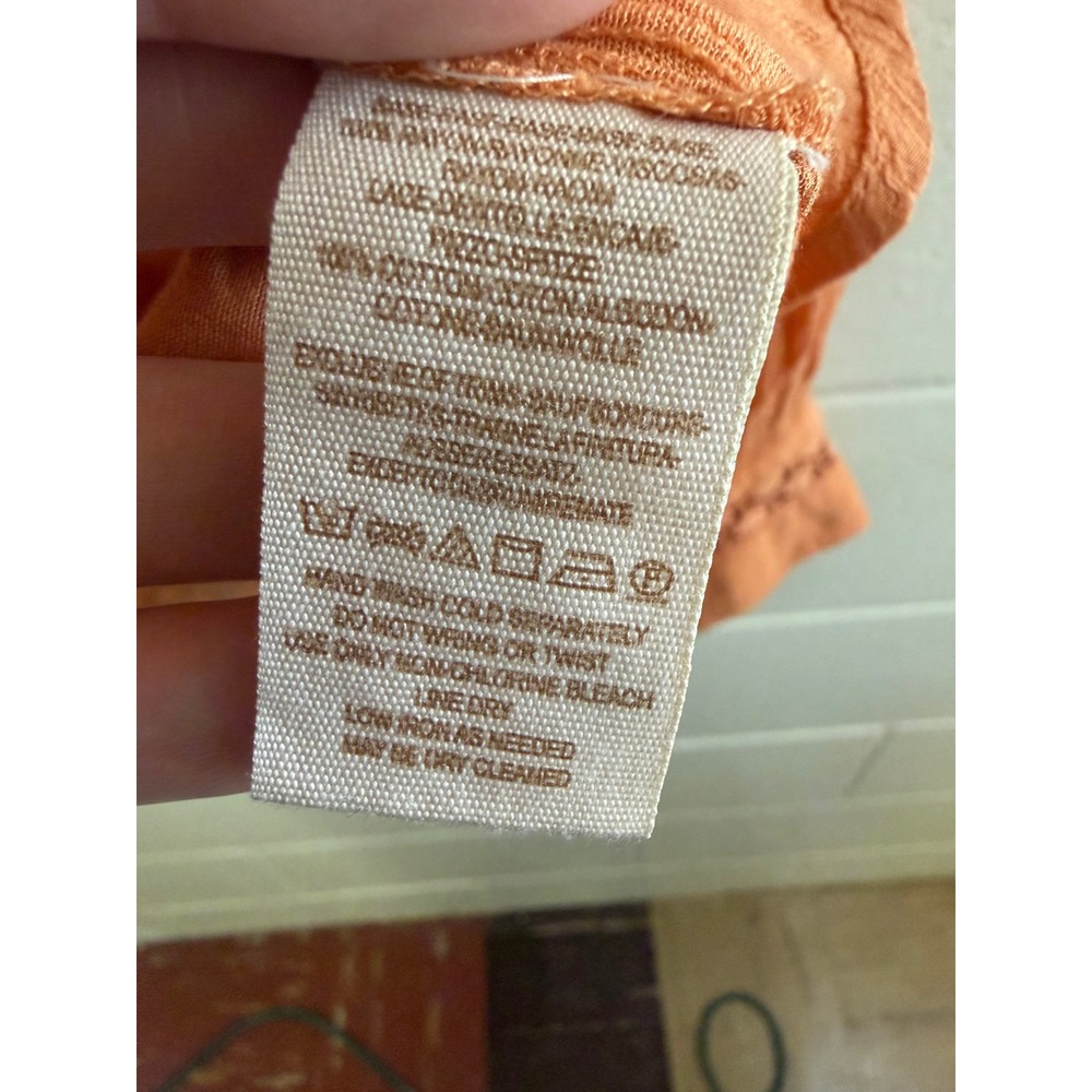 Free People Lace Inset Blouse Women Large Orange Long Sleeve Button Down Boho - Picture 9 of 12